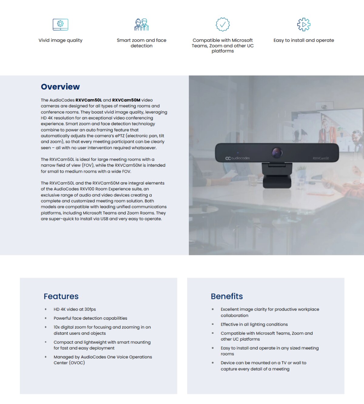 AudioCodes RXVCAM50-L 4K Video USB Camera Large room