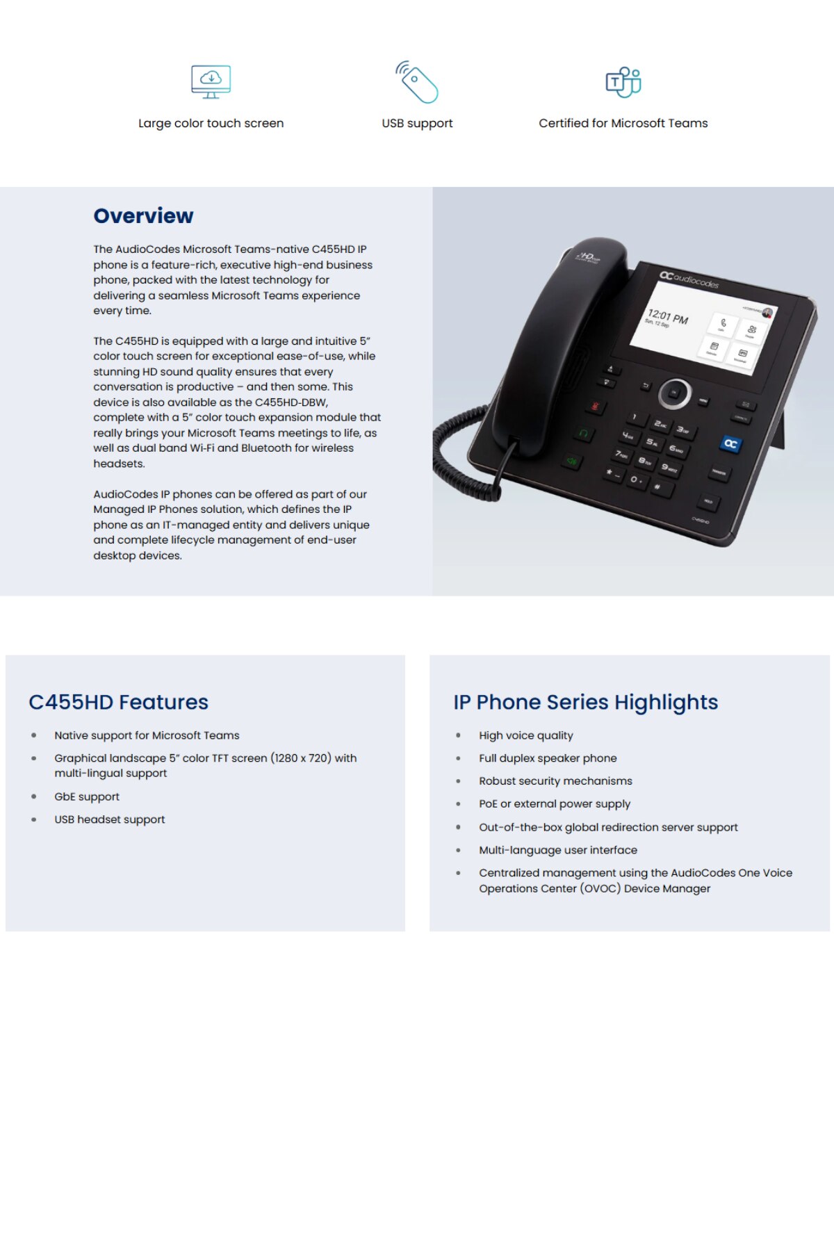 AudioCodes TEAMS-C455HD-DBW IP-Phone PoE GbE black with integrated BT ...